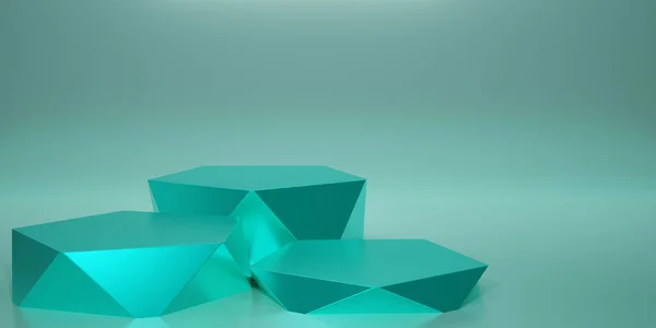 Tornar Turquesa Pódio Geométrico Verde Cubo Hexágono Pódio Quadrado Azul — Fotografia de Stock