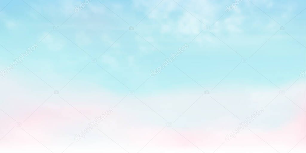 Panorama Clear blue sky and white cloud detail  with copy space. Sky Landscape Background.Summer heaven with colorful clearing sky. Vector illustration. Good weather and beautiful nature.sky clouds background.