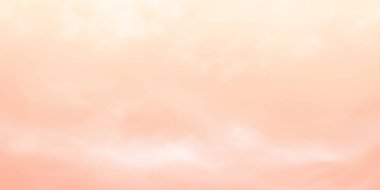 Panorama Açık sarı ve turuncu gökyüzü ve kopyalama alanı olan beyaz bulut detayı. Sıcak Gökyüzü Manzarası Arkaplanı. Renkli, berrak gökyüzü olan cennet. Vektör çizimi. Gökyüzü bulutları arka plan.