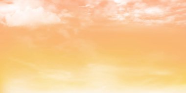 Panorama açık sarı gökyüzü ve beyaz bulut detaylarıyla fotokopi uzayı. Gökyüzü Manzarası Arkaplanı. Renkli, berrak gökyüzü olan gökyüzü. Vektör çizimi. Güzel doğa. Gökyüzü bulutları arkaplan.