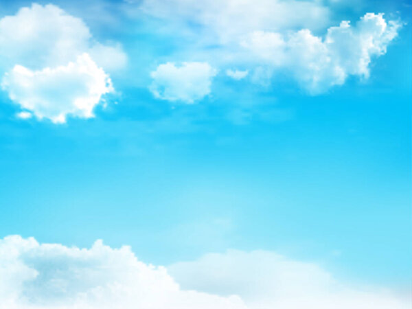 Clear blue sky and white cloud detail in background with copy space. Sky Nature Landscape Background.The summer heaven with colorful clearing sky. Vector illustration. Good weather and beautiful nature.