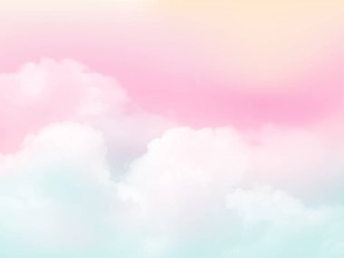 Açık mor gökyüzü ve beyaz bulut detayı fotokopi alanı ile arka planda. Gökyüzü Doğa Alanı. Renkli, berrak gökyüzü olan yaz cenneti. İyi hava ve güzel doğa. Vektör illüstrasyonu..