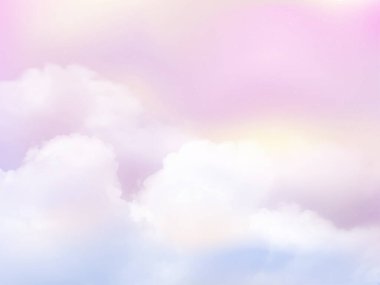 Pembe gökyüzü ve beyaz bulut detayı. Tasarım için pamuk şeker, pembe bulutlar. Renkli, berrak gökyüzü olan cennet. Güzel hava, güzel doğa, fantezi pastel arka plan. Uzay vektör illüstrasyonunu kopyala.