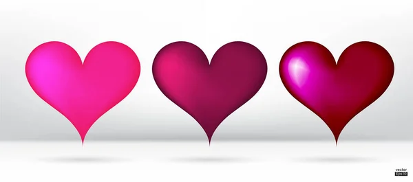 Corações Cor Rosa Coleção Vetorial Isolado Fundo Branco Símbolo Amor — Vetor de Stock