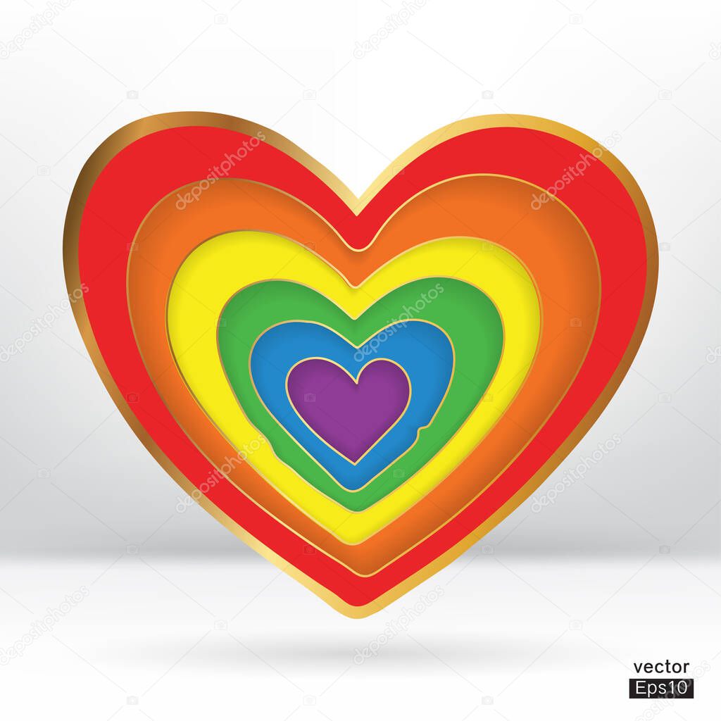 Rainbow abstract hearts. heart LGBT pride month rainbow colors,heart pattern LGBT isolated background vector.