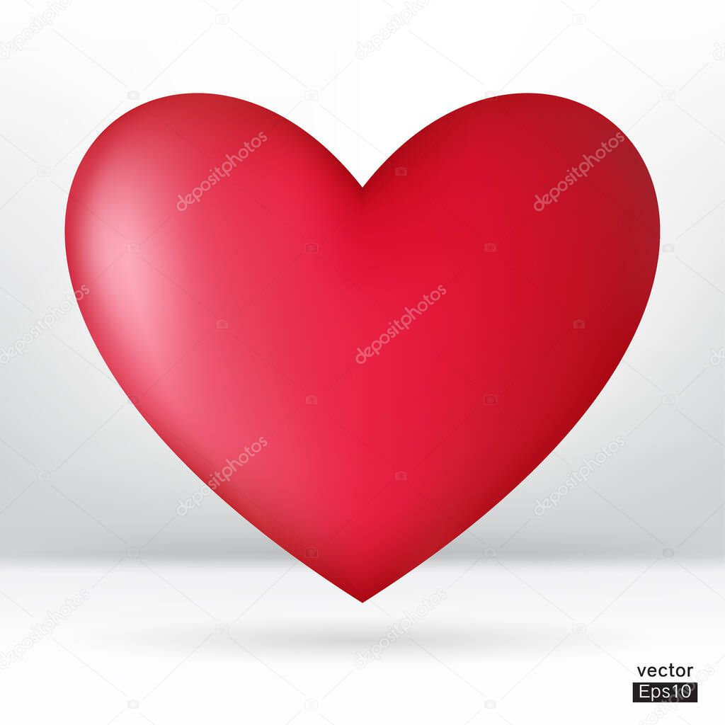 Red heart 3D vector isolated on white background.Symbol of Love and Valentine's Day.Heart  shape icon illustration vector for design card.