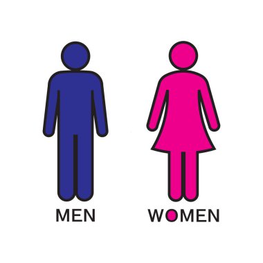 Pembe ve mavi renkli erkekler ve kadınlar tuvaleti ikonu, erkekler ve kadınlar tuvalet işaretleri. Tuvalet vektör ikonu her türlü kullanım için. Vektör illüstratörü