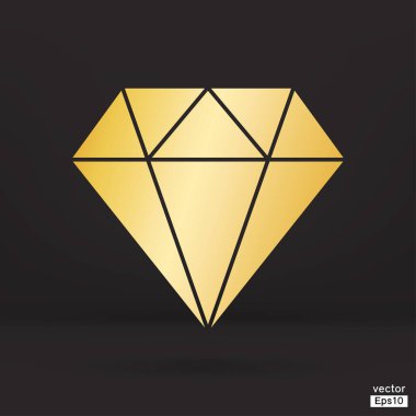 Siyah arka plan vektöründe izole edilmiş altın rengi olan Dimond mücevher ikonu. vektör çizgisi simgesi.