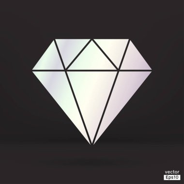 Siyah arka plan vektöründe izole edilmiş gümüş renkli Dimond mücevher ikonu. vektör çizgisi simgesi.