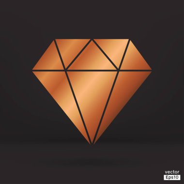 Siyah arka plan vektöründe izole edilmiş bakır renkli Dimond mücevher simgesi. vektör çizgisi simgesi.