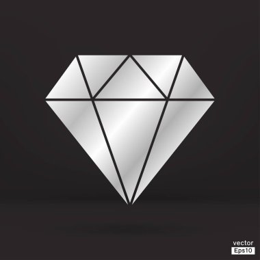 Siyah arka plan vektöründe izole edilmiş gümüş renkli Dimond mücevher ikonu. vektör çizgisi simgesi.