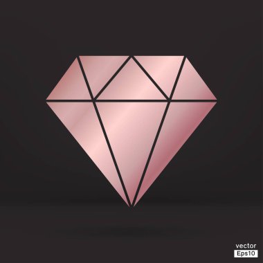 Siyah arka plan vektöründe izole edilmiş altın gül rengi olan küçük mücevher ikonu. vektör çizgisi simgesi.