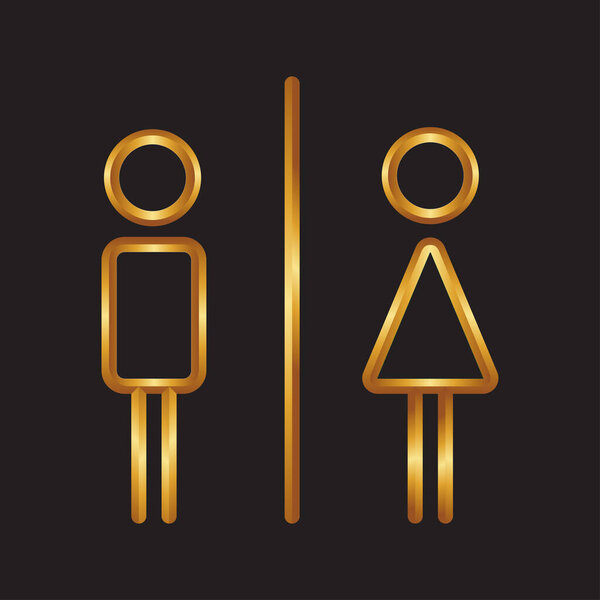 Мужчины и женщины туалет икона, мужчины и женщины ванная комната золото в черный sign.Toilet вектор значок для любого использования. Векторный иллюстратор.