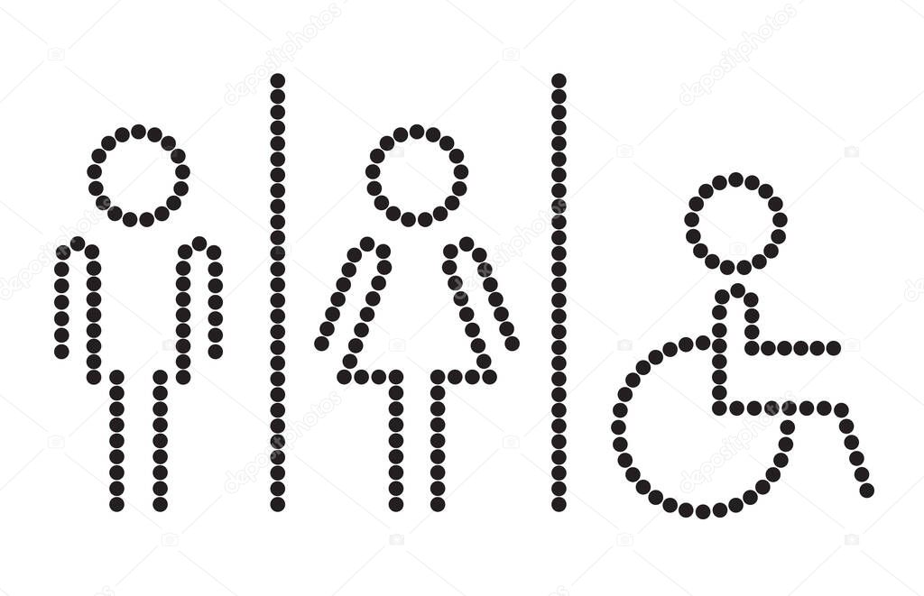 Men and women restroom icon, men and women bathroom dots sign.Toilet vector icon for any use. Vector illustrator.