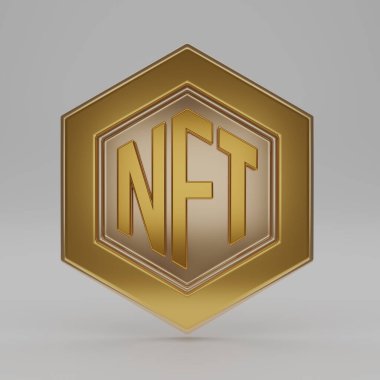3D canlandırma NFT karşılanamaz sembol simgesi. Kripto Simgesi veya Logo Sembolü. Altın kripto para birimi NFT jetonu beyaz arka planda izole edildi. 3B resimleme.