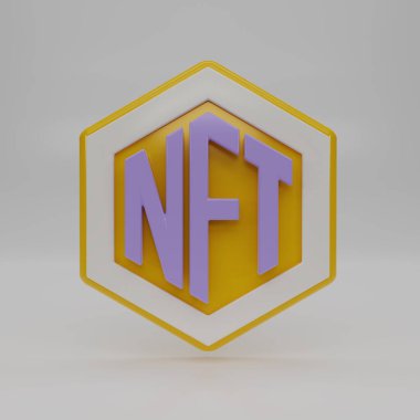 Üç boyutlu NFT karşılanamayan sembol simgesini beyaz arkaplanda izole et. Kripto Simgesi veya Logo Sembolü. Şifreli para birimi NFT jetonu beyaz arkaplanda izole edildi. 3B resimleme.
