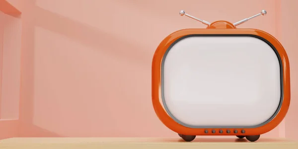 Rendering Rot Orange Vintage Television Cartoon Stil Auf Holztisch Orangefarbenem — Stockfoto