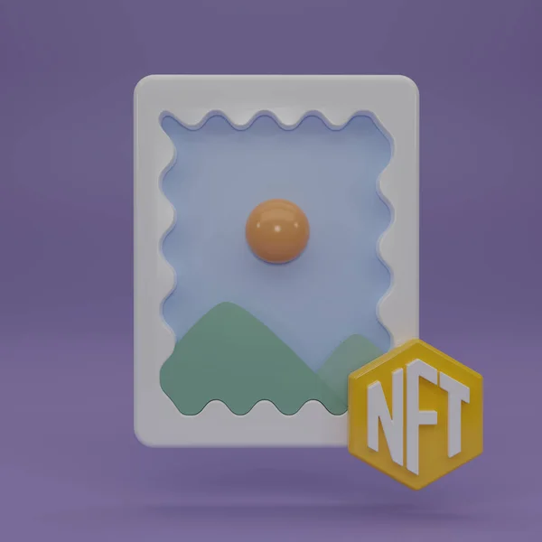 图像文件图标与Nft符号用于图形和网页设计 3D渲染说明 — 图库照片