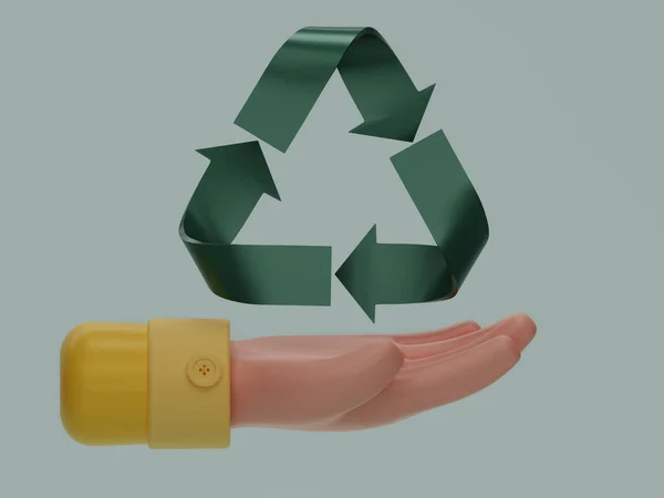 Render Green Recycle Hand Icon Isolated Light Green Background Minimális — Stock Fotó