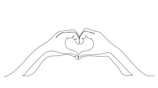 Hands Shape Love Heart Continuous Line Drawing Love Heart One —  Vetores de Stock