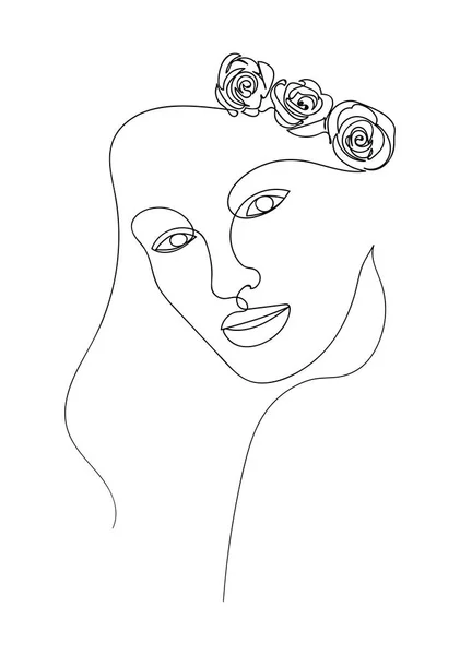 Žena Růžovým Květem Nepřetržitá Kresba Čáry Vektorová Ilustrace Vektorová Ilustrace — Stockový vektor