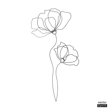 iki çiçek hattı sanatı. Minimalist çizim. Bir çizim çizimi. Sürekli bir çizgi çiziyor. Devamlı çizgi çizimi. Tişört, fincan, dövme, dekorasyon ve baskı için vektör illüstrasyon.