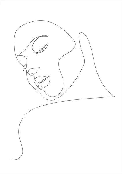 Face Woman Continuous Line Drawing Abstract Minimal Woman Portrait Fashion — Vetor de Stock