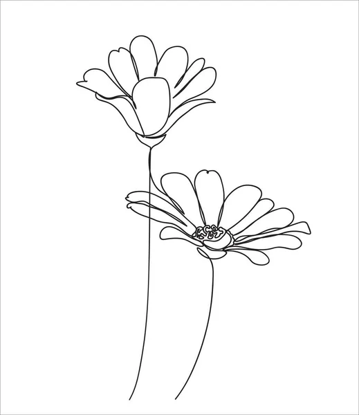 Abstract Daisies One Line Drawing White Background One Line Drawing — 스톡 벡터