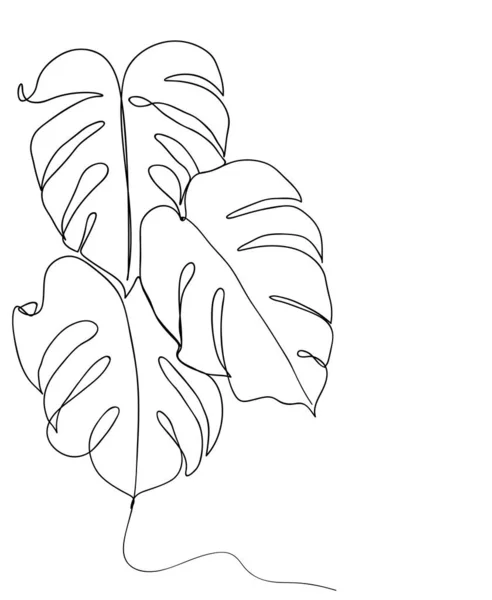 Abstract Monstera Leaf One Line Drawing Art Continuous Line Drawing — Vettoriale Stock