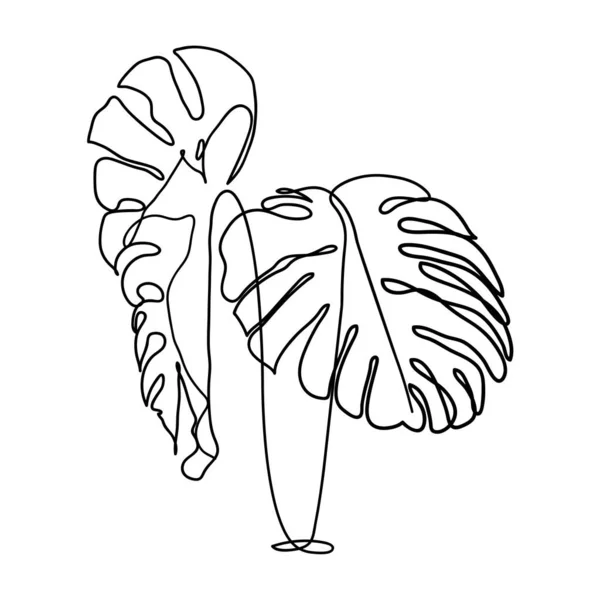 Abstracte Monstera Blad Een Lijn Tekening Kunst Continue Lijntekening Monstera — Stockvector