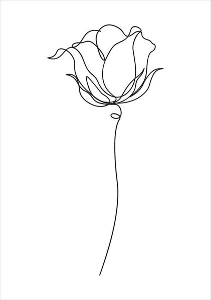 Gül çiçeği ikonu. Sürekli bir çizgi çiziyor. Minimalist sanat. Bir çizgi. Devamlı çizgi çizimi. Tişört, fincan, dövme, dekorasyon ve baskı için vektör illüstrasyon.
