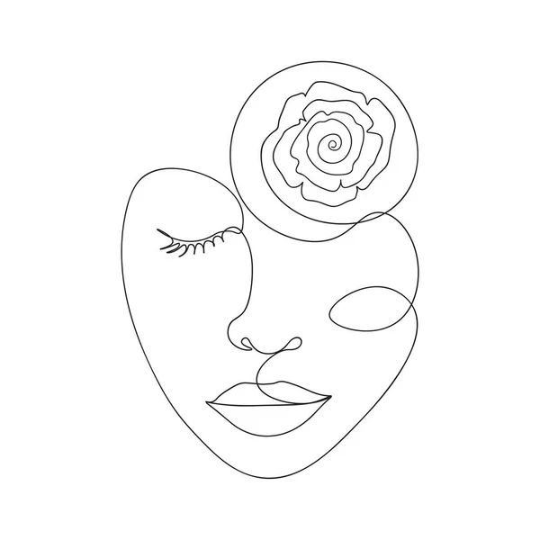 Abstraktní Plakát Minimální Ženské Tváře Růžem Tvář Ženy Růžovou Květinovou — Stockový vektor