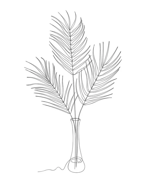 Feuilles Palmier Vert Tropical Dans Une Ligne Vase Continue Art — Image vectorielle