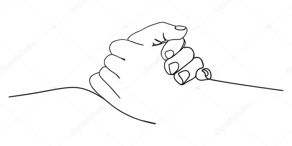 Hold one's hands continuous line drawing. People shaking hands one line .