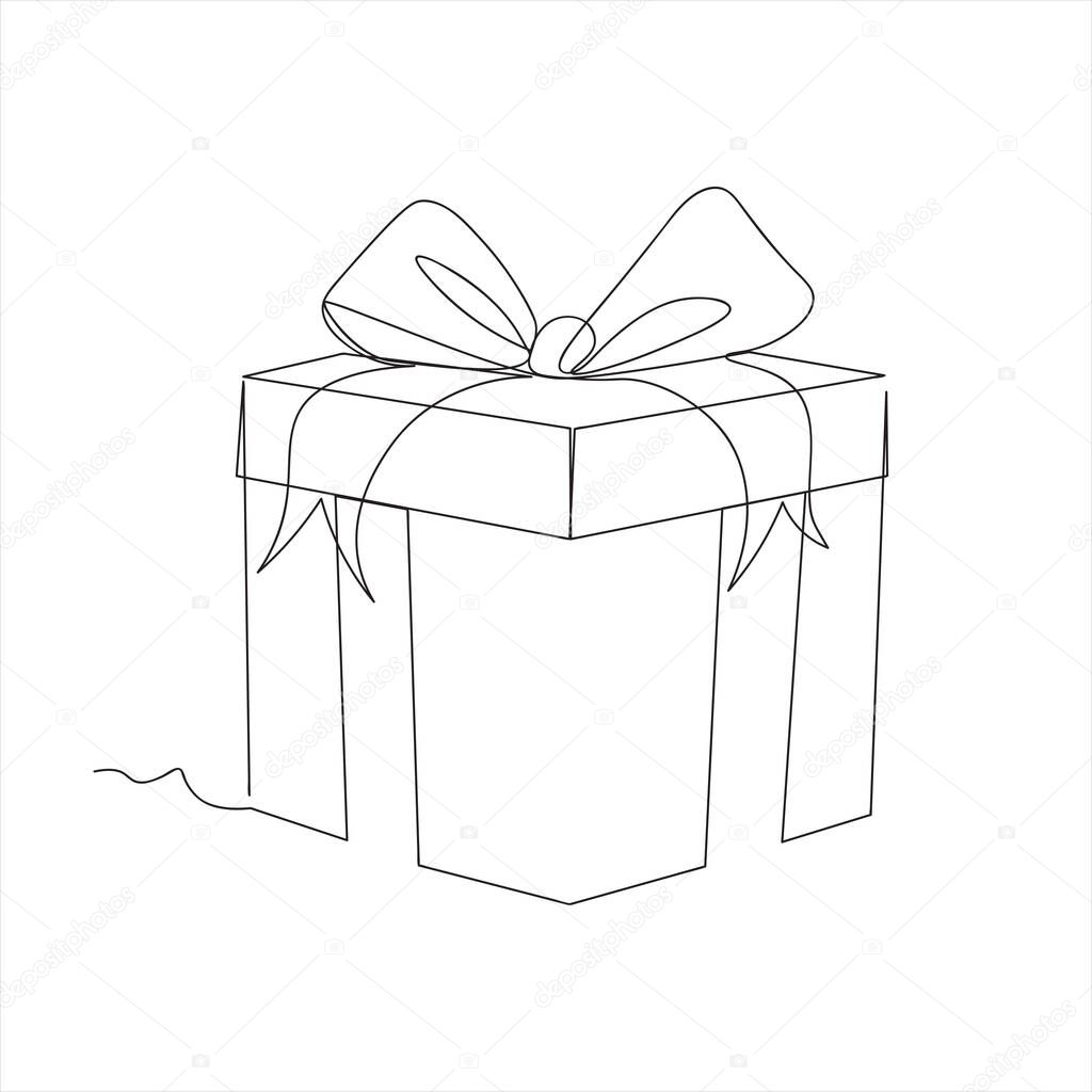 Gift box with ribbon one line drawing isolated on white. birthday gift. Outline vector sign, Continueous line drawning. Gift box with ribbon line icon, outline vector sign, Vecter illustrator