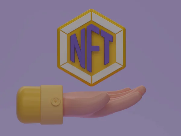 Renderizar Nft Icono Simbólico Fungible Icono Mano Aislado Fondo Púrpura —  Fotos de Stock