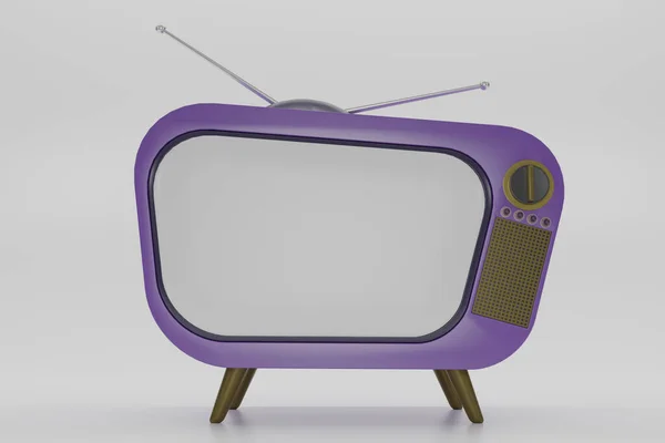 Rendern Lila Vintage Television Cartoon Stil Isolieren Auf Weißem Hintergrund — Stockfoto