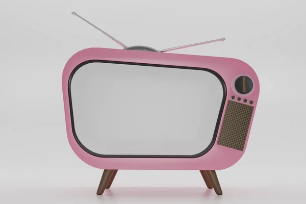 Renderizar Pink Vintage Television Cartoon Estilo Isolado Fundo Branco Retro — Fotografia de Stock