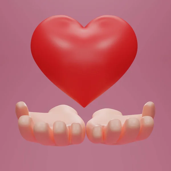 Render Hands Hold Red Heart Friendship Love Icons Social Responsibility —  Fotos de Stock
