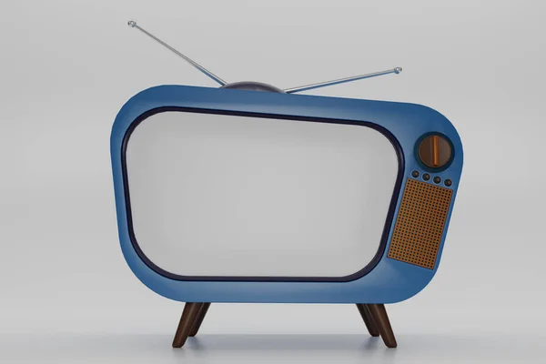 Render Blue Vintage Television Cartoon Stil Isolieren Auf Weißem Hintergrund — Stockfoto