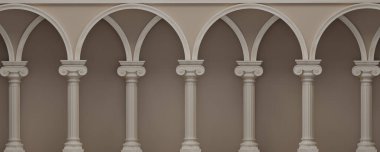 3D Antik mermer sütunlar ışık ve gölgeli sıra halinde. Klasik Roma Sütunları taşı, Sütunlar kolonisi, klasik iç mimari, sütunlu Antik Yunan mimarisi. Pankart. 3d oluşturma.