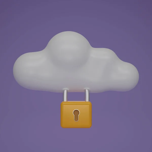 Render Cloud Padlock Icon Isolate Purple Background Cloud Computing Security — 스톡 사진