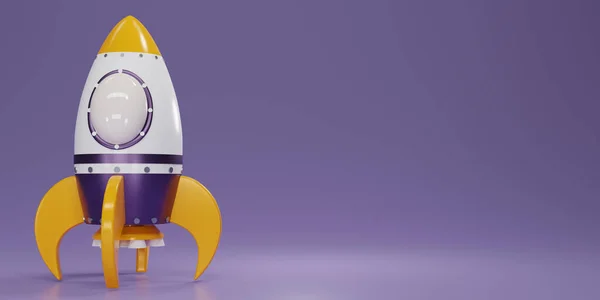 Renderizar Cohete Espacial Modelo Aislar Sobre Fondo Púrpura Puesta Marcha — Foto de Stock