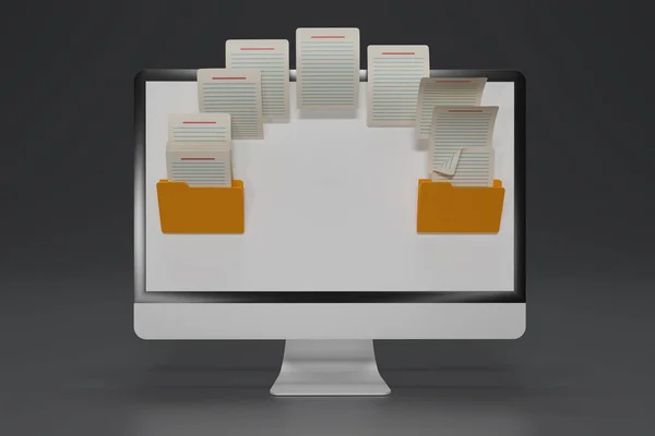Renderowanie Przesyłanie Dokumentów Pulpitu Folderu Folderu Otwórz Folder Plik Latającymi — Zdjęcie stockowe