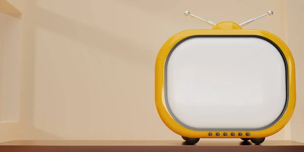 Render Amarillo Analógica Con Espacio Copia Vintage Televisión Estilo Dibujos — Foto de Stock