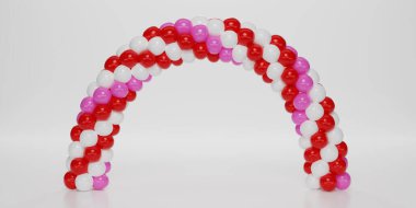 3D render balon kemer girişi. Beyaz, Kırmızı ve Pembe Balonlar Arc, Kapı ya da Portal şeklinde beyaz arka planda. 3d Resim Hazırlama.