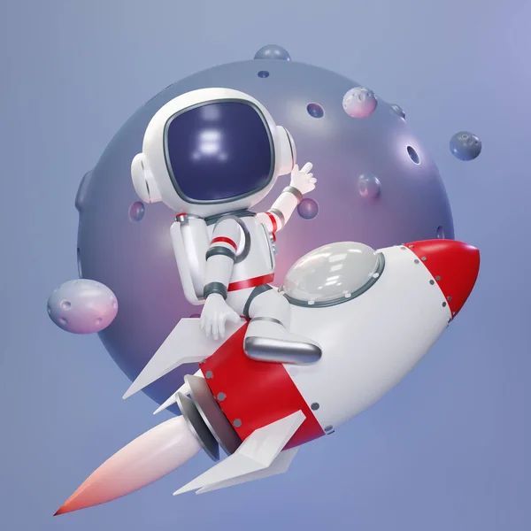 Renderizar Astronauta Astronauta Pie Cohete Astronauta Personaje Dibujos Animados Con —  Fotos de Stock