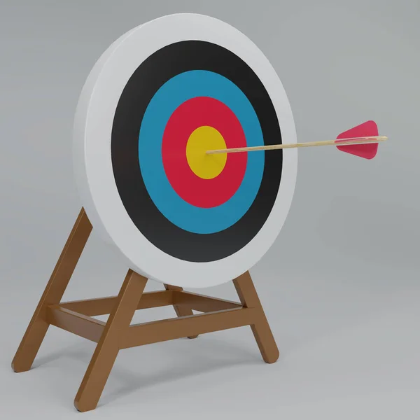 3D render Arrow hit the center of the target on a dartboard on white background. Minimal target with arrows. Business finance target concept. 3d rendering illustration.