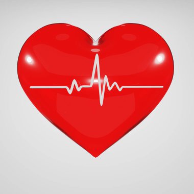 3 boyutlu kırmızı kalbi beyaz nabız çizgisi simgesiyle tasarla. Kalp atışı. Kalp atışı lone, kardiyogram. Sağlıklı yaşam tarzı, kalp yardımı, nabız atışı ölçümü, sağlık konsepti. 3d oluşturma.