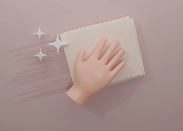 手洗い用のアイコンハウスキーピング ピンクの背景に手のクリーニング ナプキンのグリフアイコンをクリーニングします 3Dレンダリングシンボル Windowsのクリーニング布 表面拭き 3Dレンダリング — ストック写真